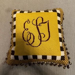 Monogram EJS homemade needlepoint pillow